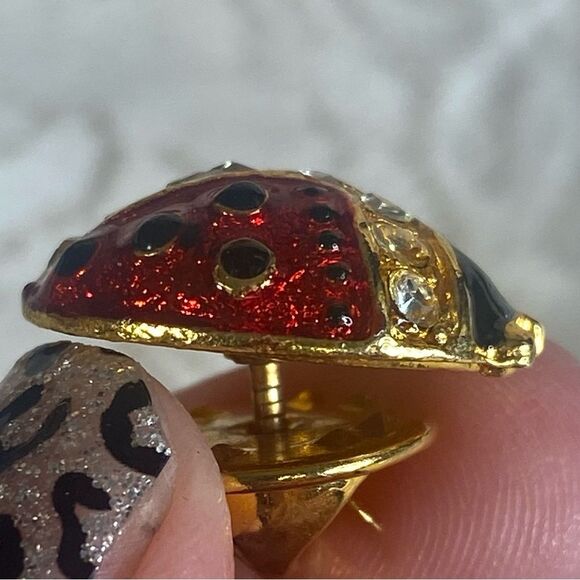 Vintage Ladybug Brooch Lapel Pin Elegant Enameled with Rhinestone Detail - Picture 5 of 6
